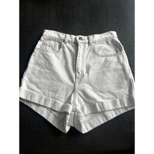 American Apparel High Waisted White Denim Shorts Size 27 Made in USA Cuffed Hem